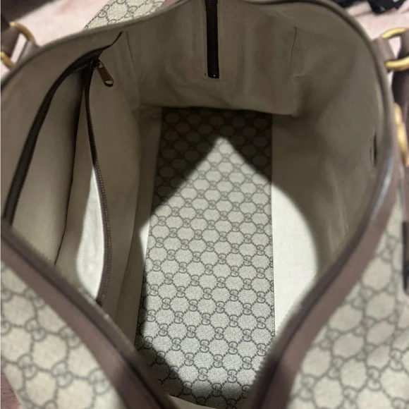 Gucci Beige and Brown Duffel Bag with Red and Green Stripe - Picture 3 of 4